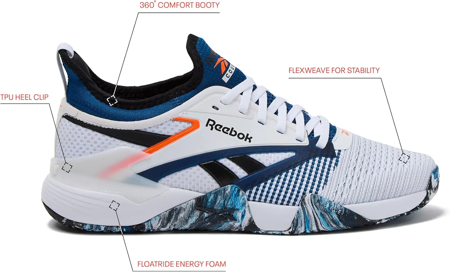 Мужские кроссовки Reebok Nano Court Sport для пикбола или тенниса, белый/черный/синий — фото 2