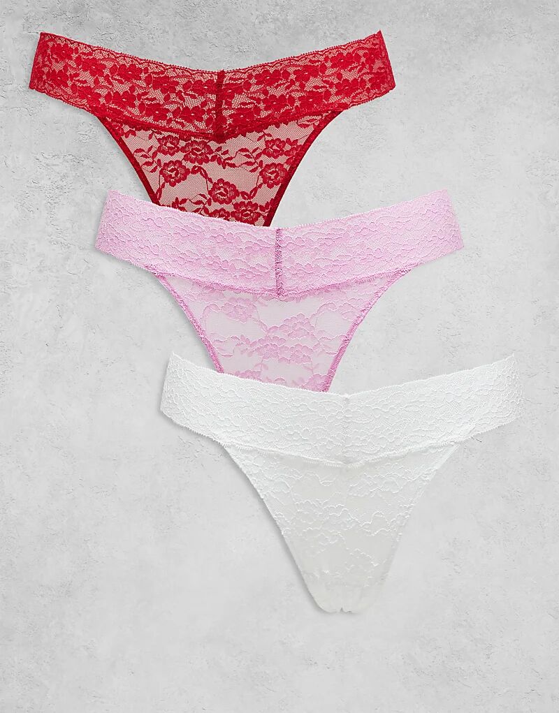 

3 пары кружевных стрингов Lacey белого/красного и розового цвета Lindex