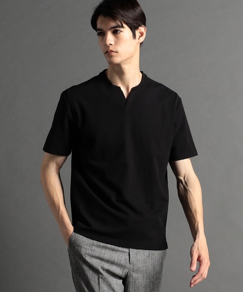 

Футболка с вырезом-капелькой в клетку «гусиная лапка» MONSIEUR NICOLE, черный