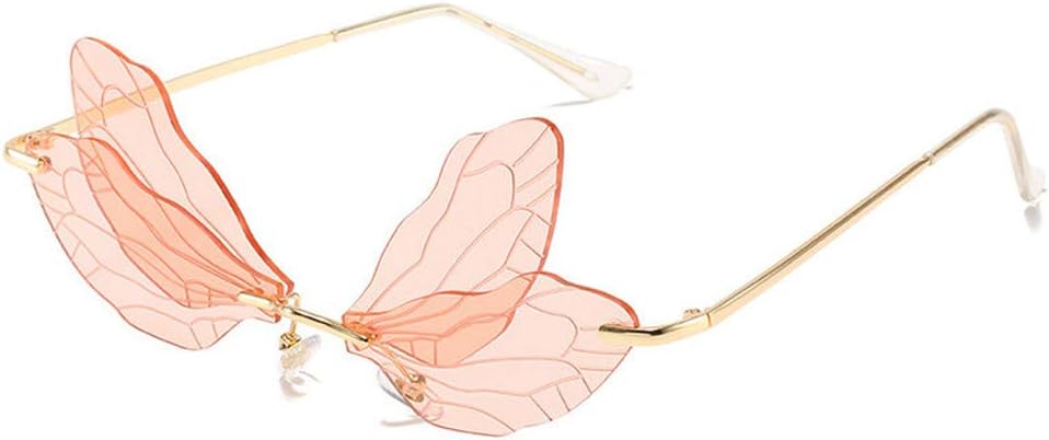 

COTIA/Модные солнцезащитные очки без оправы с изображением крыла стрекозы для женщин, винтажные, с прозрачными линзами цвета океана, мужские солнцезащитные очки розового и желтого цвета, Pink