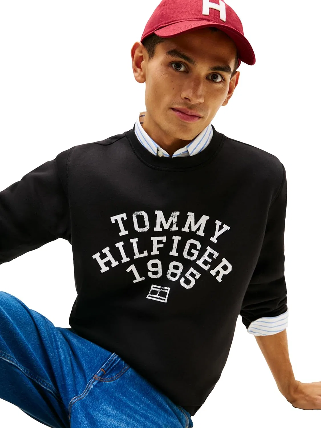 Толстовка Tommy Hilfiger мужская, средняя плотность, хлопковая, с принтом в виде арочного логотипа, черный — фото 2