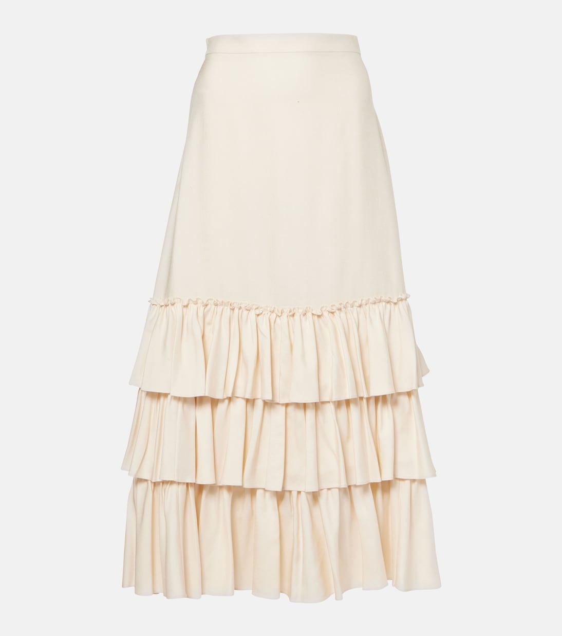 

Юбка макси из шелкового атласа с оборками Valentino, Crema