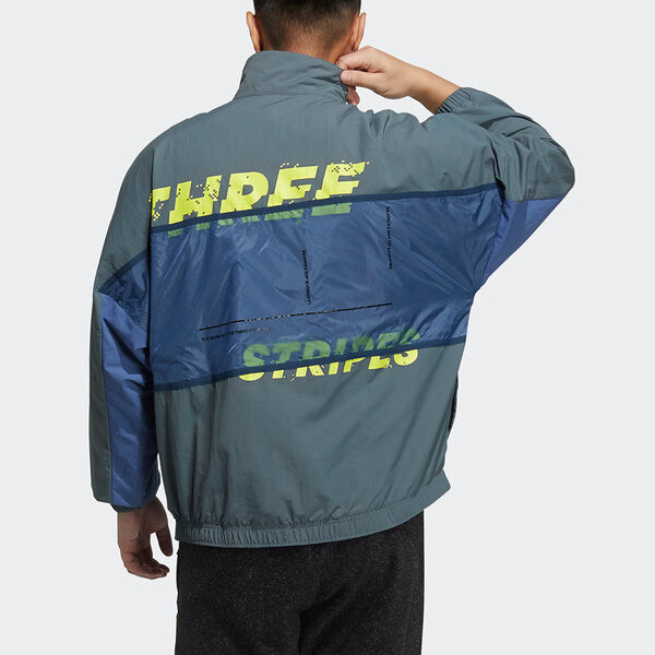 Куртка m wrd wov jkt sports loose contrasting colors printing woven stand collar jacket blue Adidas, синий — фото 4