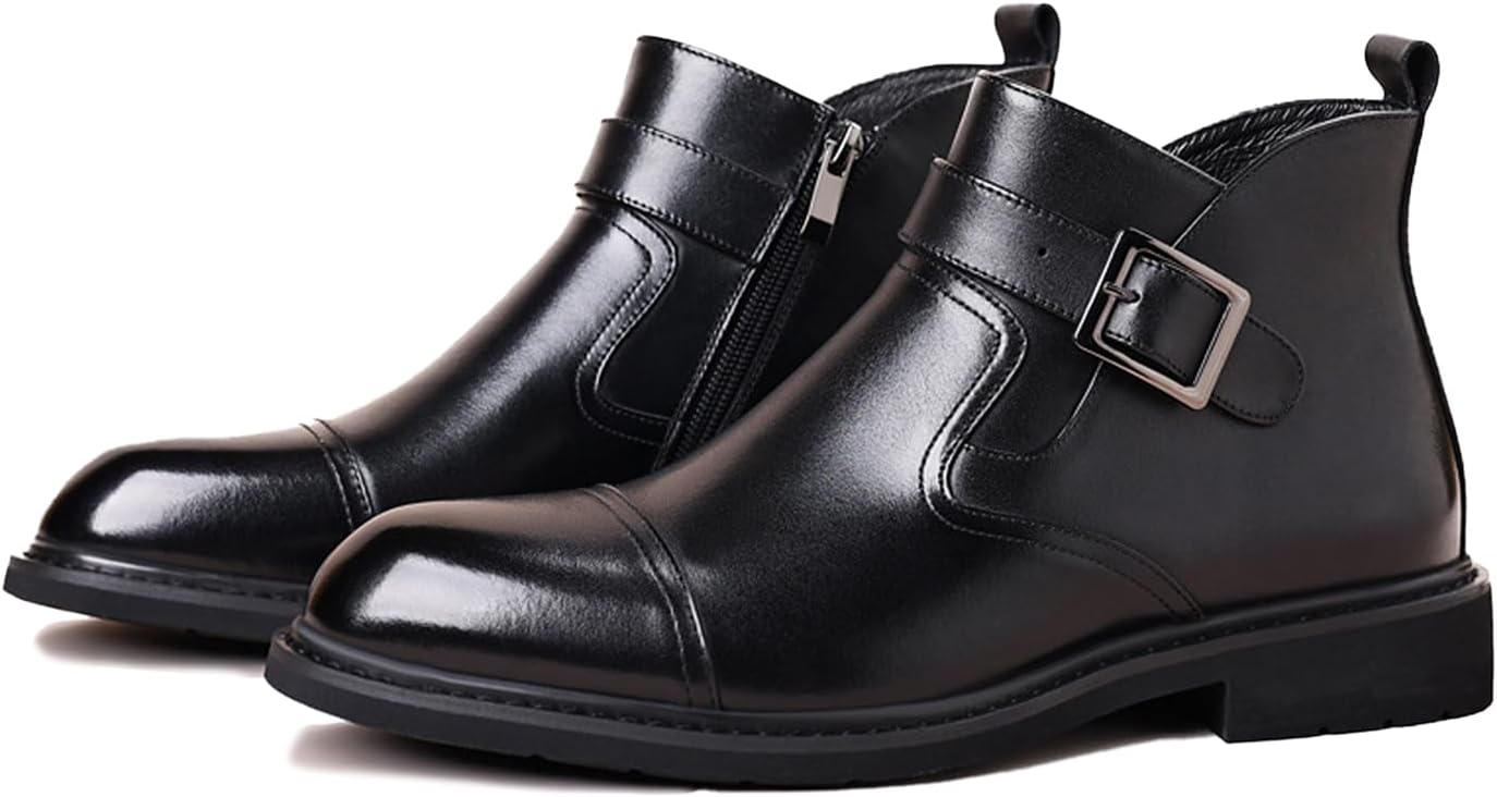 

Мужские ботинки-челси с пряжкой-монахом из натуральной кожи, невысокий каблук, боковая молния, мягкие, нескользящие, для делового, рабочего и вечернего ношения Nejkg, черный
