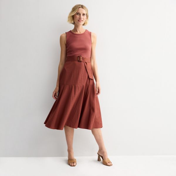 

Женское платье миди из комбинированных материалов Nine West, цвет mauve concept