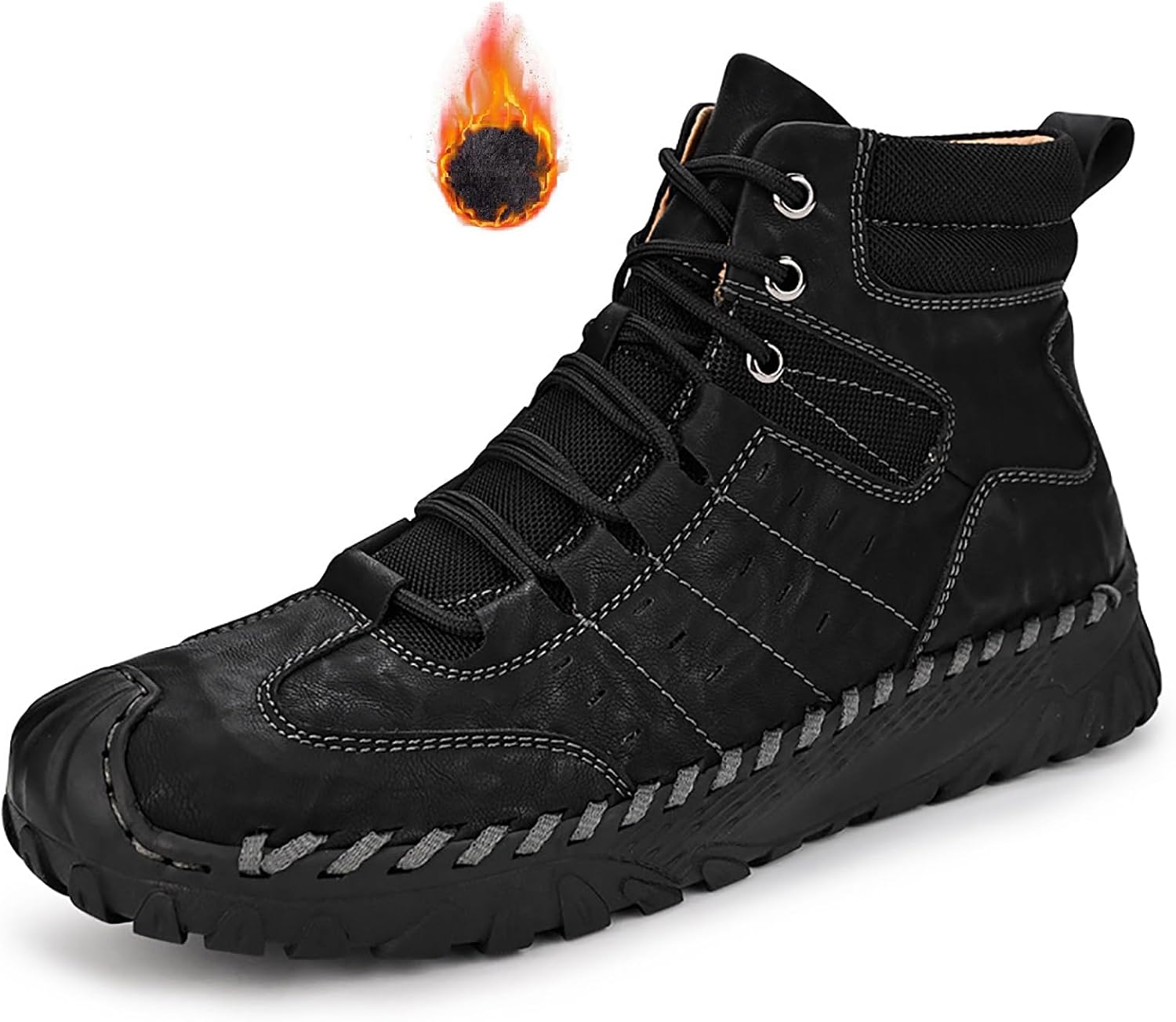 

Мужские кожаные ботинки-чукка с ручной строчкой на платформе, повседневные винтажные, с шнуровкой, поддержкой свода стопы, нескользящие, на плоской подошве, до щиколотки, для треккинга, походов, вождения и прогулок Loveheynew, черный