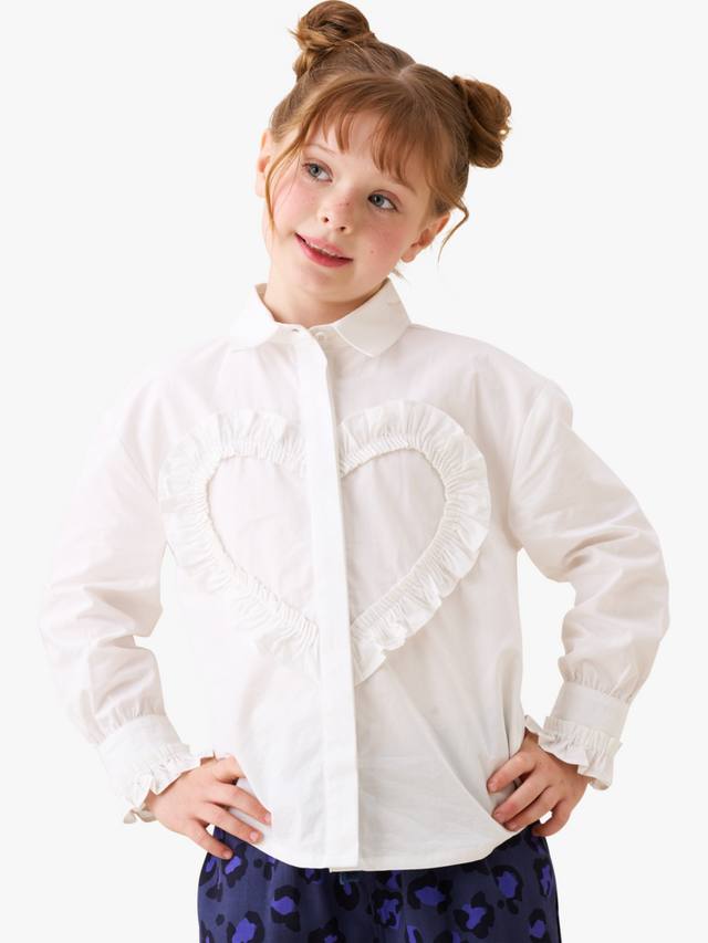 

Хлопковая блузка с длинными рукавами и рюшами в виде сердечек Angel & Rocket, White