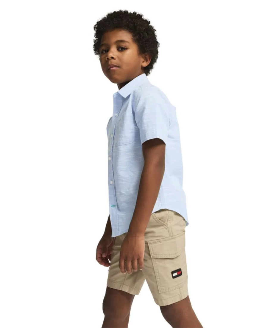 Детская тканая рубашка с коротким рукавом, размер 2T-7 Tommy Hilfiger, chambray синий — фото 2