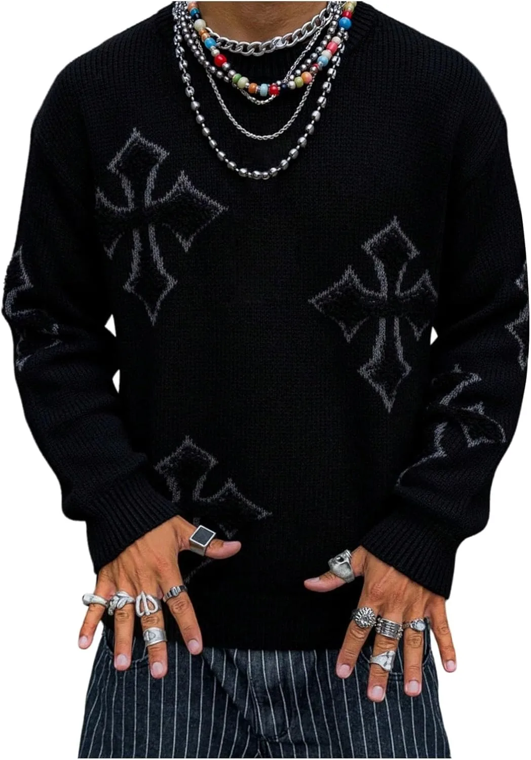 

Мужской свитер с крестообразным узором, лонгслив, уличный стиль WDIRARA