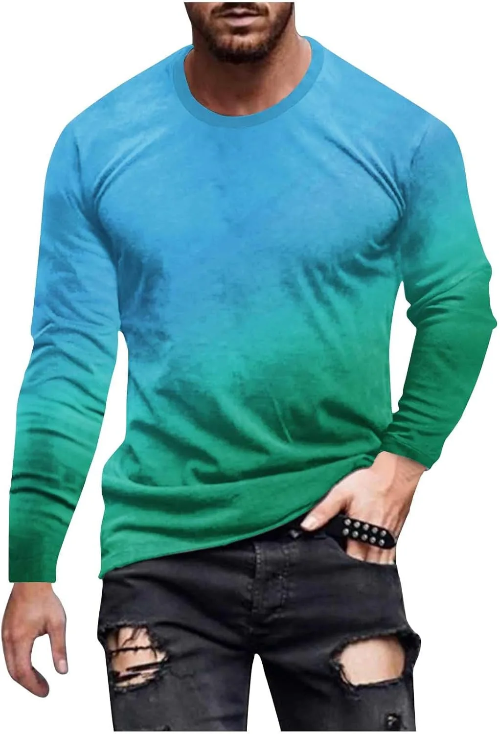 

Мужская футболка с длинным рукавом Big and Tall Ombre Color Crewneck Regular Fit