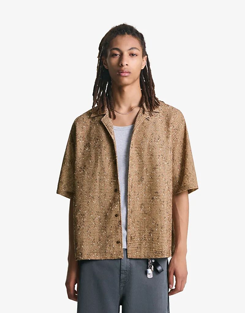

Текстурированная рубашка свободного кроя Bershka с короткими рукавами коричневого цвета