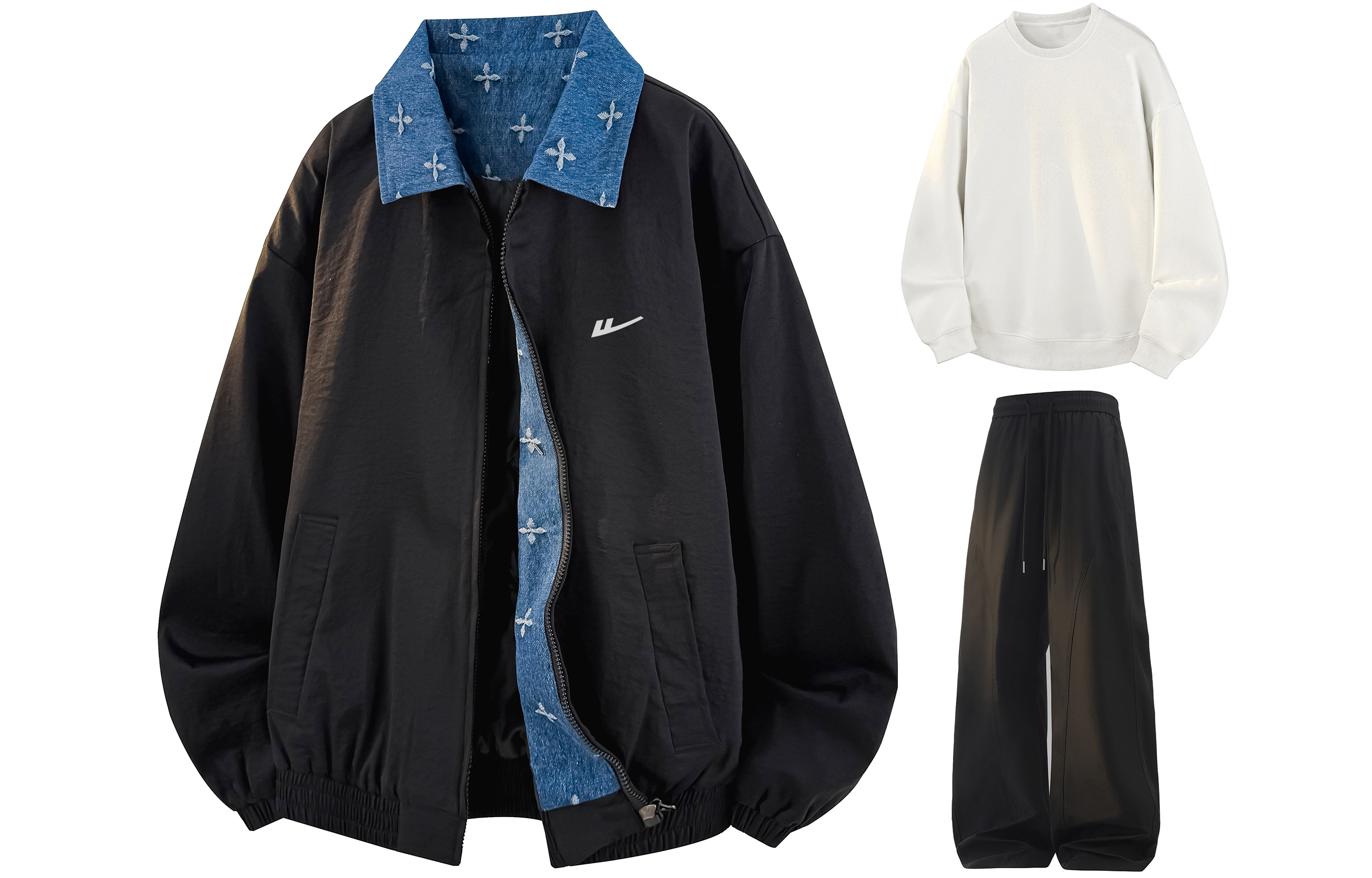 

Повседневный костюм женский с отложным воротником Moderate WARRIOR, черный+белый+черный[free diy badge]