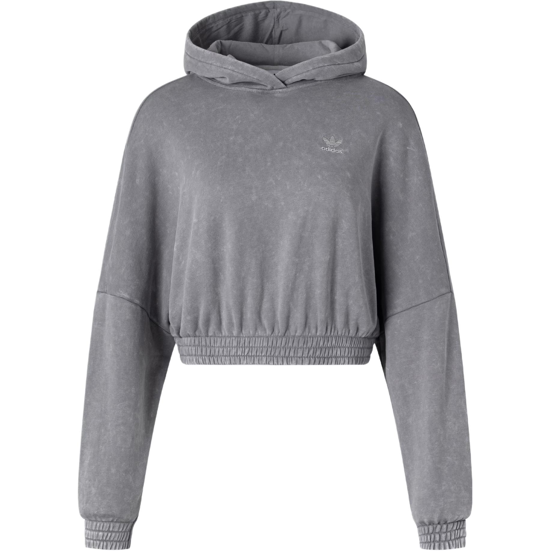 Кроп худи с эффектом кислотной стирки Женская серая Adidas Originals — фото 2