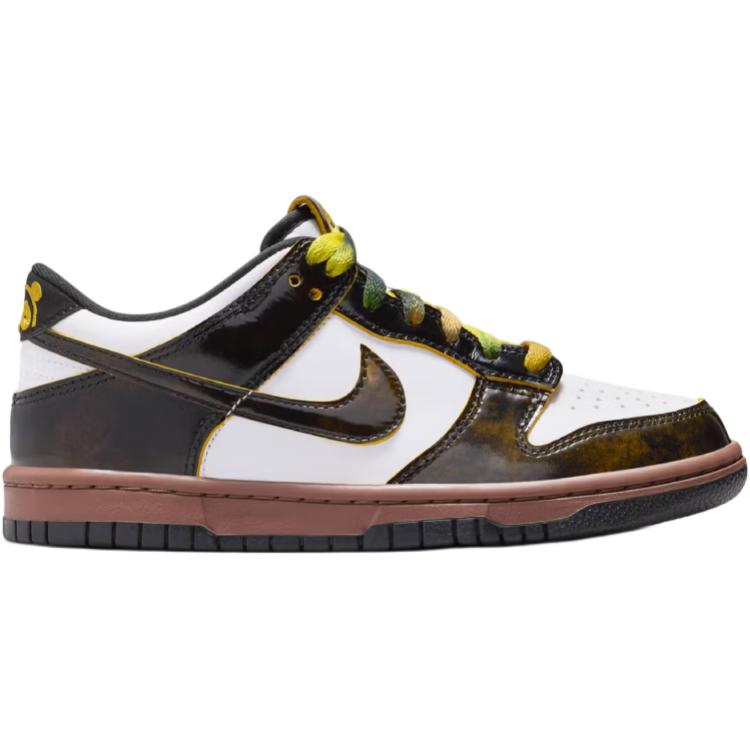 Nike Dunk устойчивые к истиранию низкие детские скейтбординг кроссовки white/black/animal brown для подростков — фото 3
