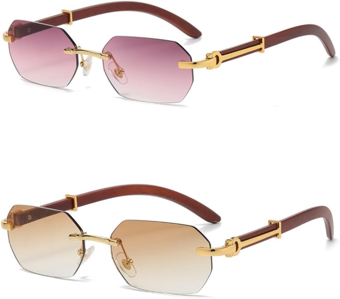 

Солнцезащитные очки, винтажные прямоугольные солнцезащитные очки, нестандартная маленькая квадратная деревянная оправа, золотистые многоугольные, с защитой от УФ-излучения UV400, без оправы UQKY, Purple/Brown