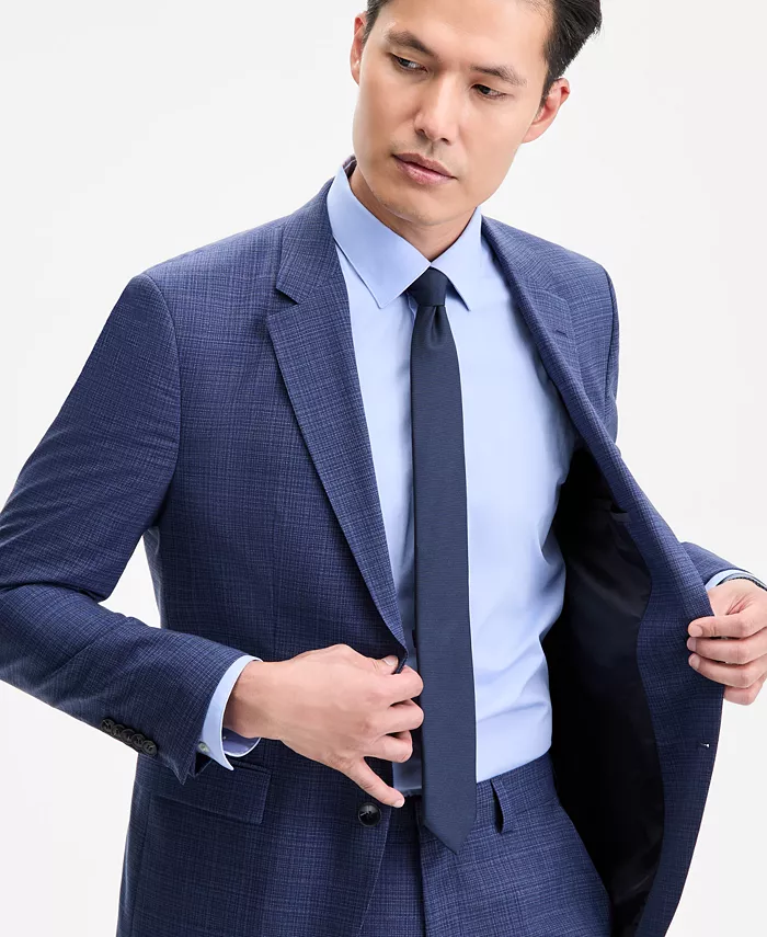 

Мужской современный клетчатый костюм, отдельные детали Hugo Boss, темно-синий