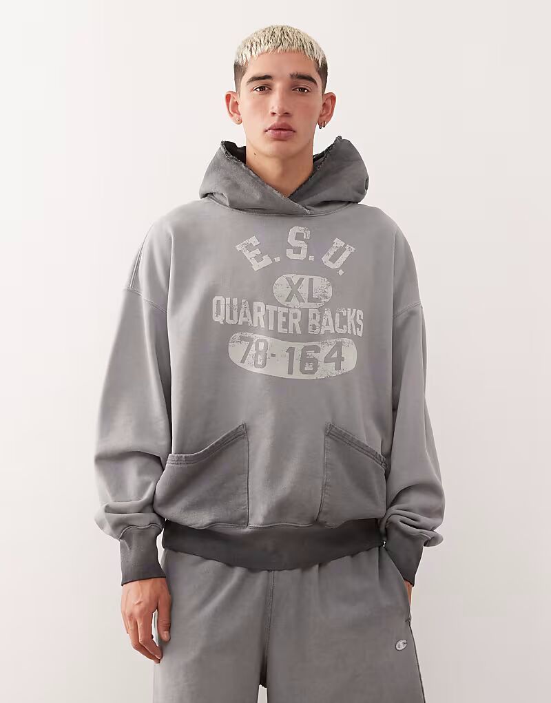 

Толстовка с капюшоном с графическим принтом черного цвета Champion