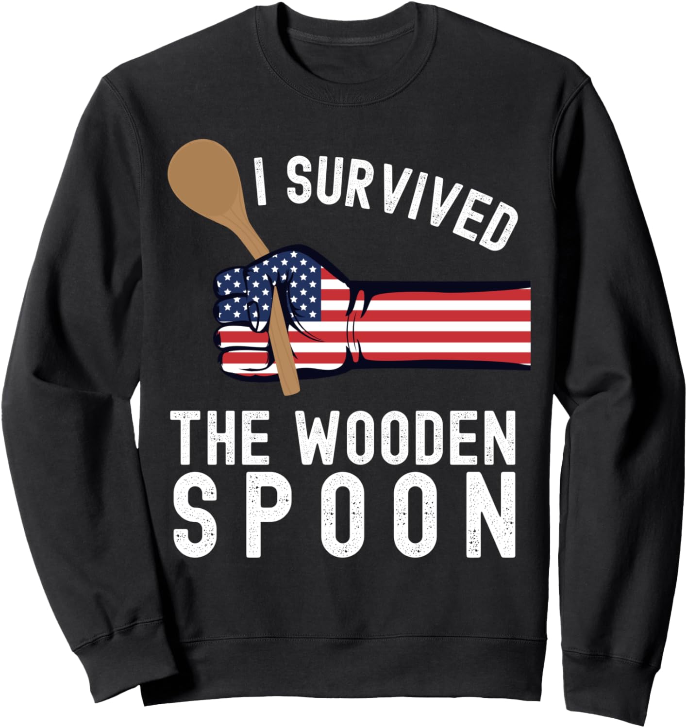 

Я пережила испытание деревянной ложкой. Неподходящая толстовка Wooden Spoon Survivor Funny Graphic, черный