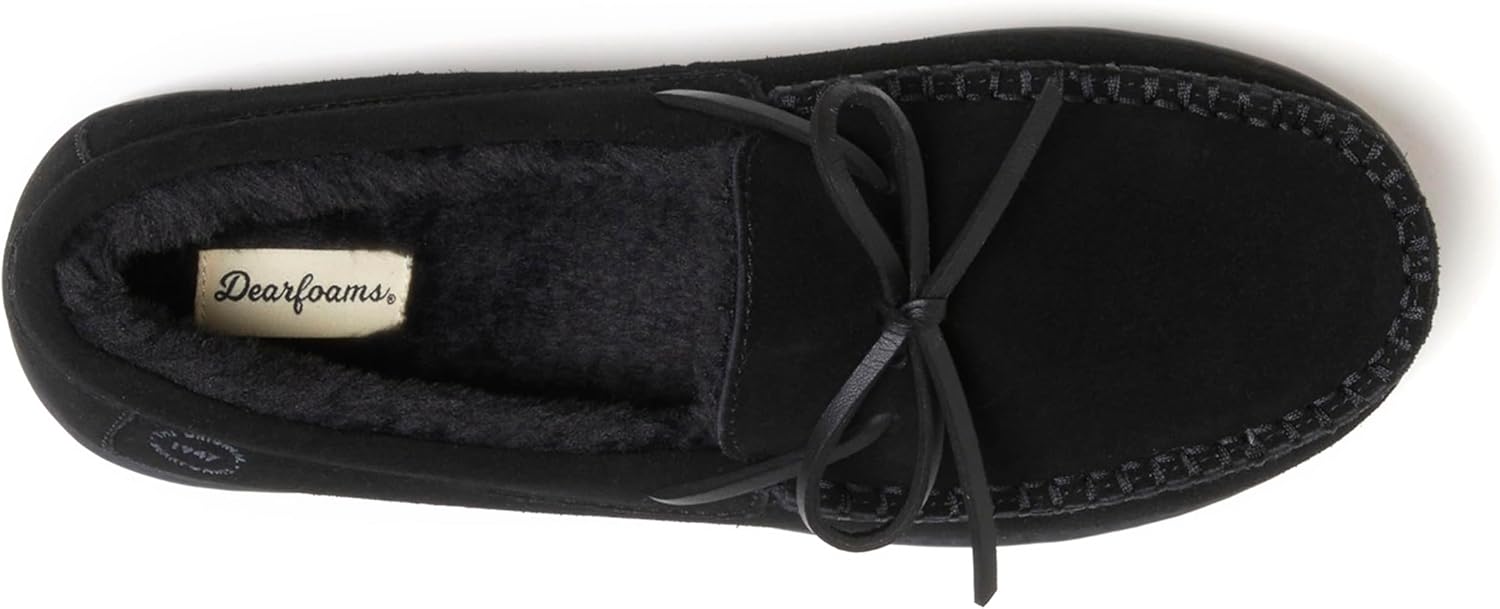 Мужские мокасины Dearfoams Hudson из натуральной замши с мемори-пенной стелькой и шнурками, черный — фото 4