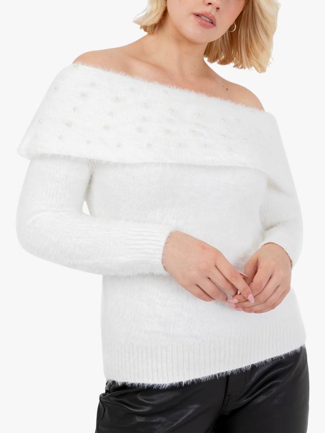 

Джемпер бардо с деталями из искусственного жемчуга Lovedrobe, Ivory