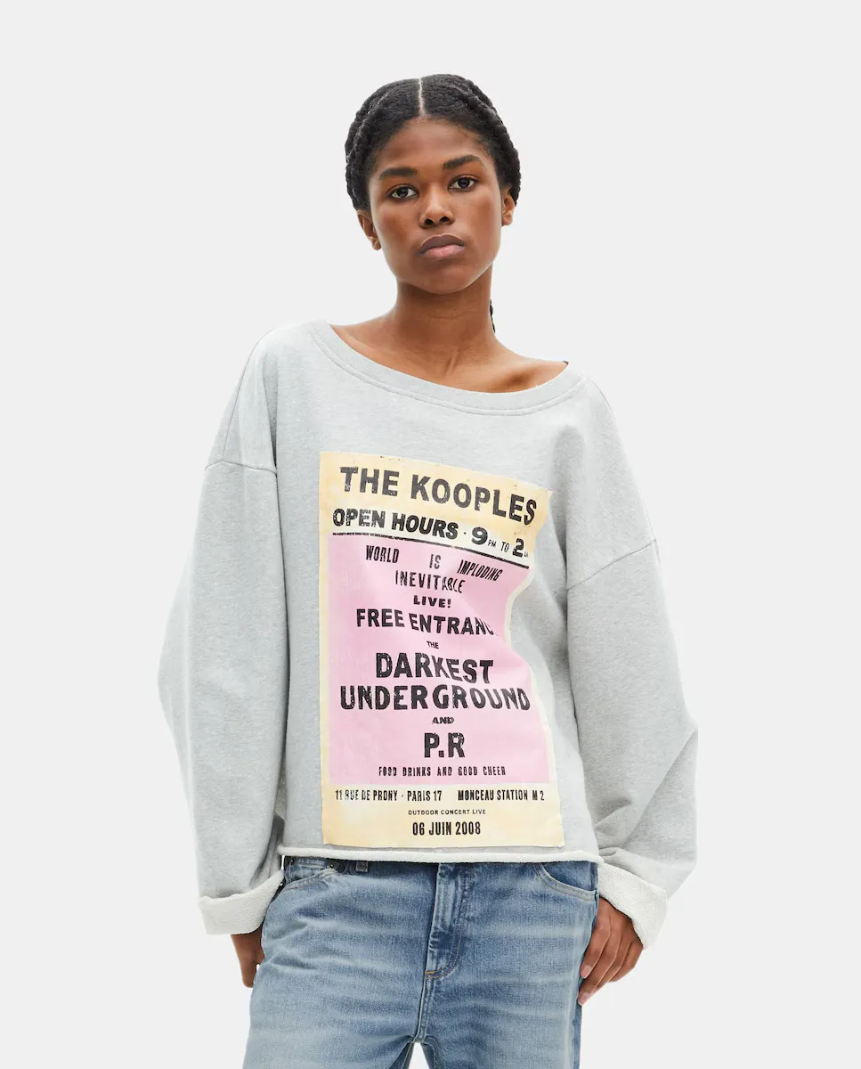

Женский свитшот с трафаретной печатью и вырезом лодочкой The Kooples, серый