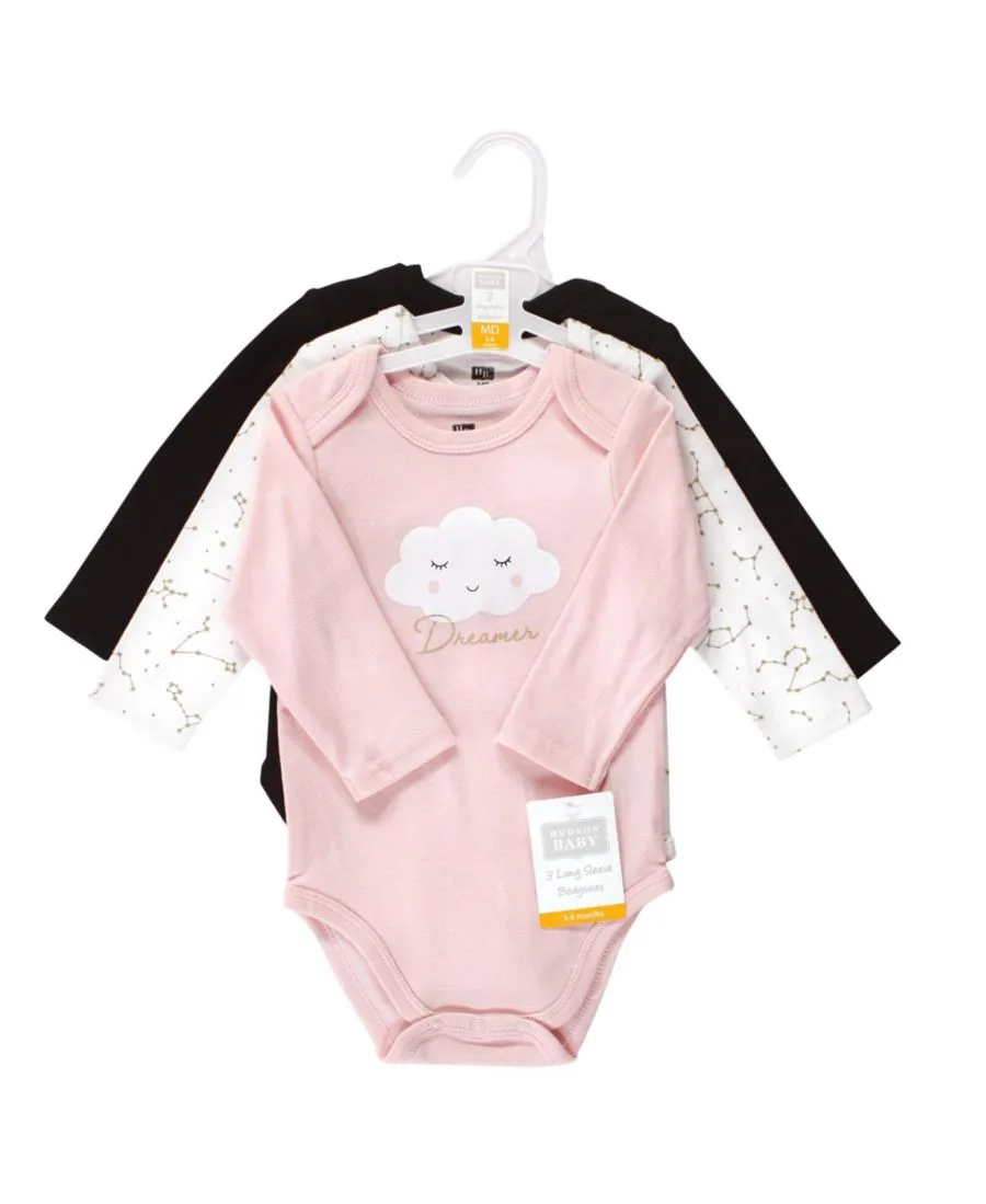 Hudson Baby Хлопковые боди с длинными рукавами, комплект из 3 штук, с принтом цвета корицы — фото 2