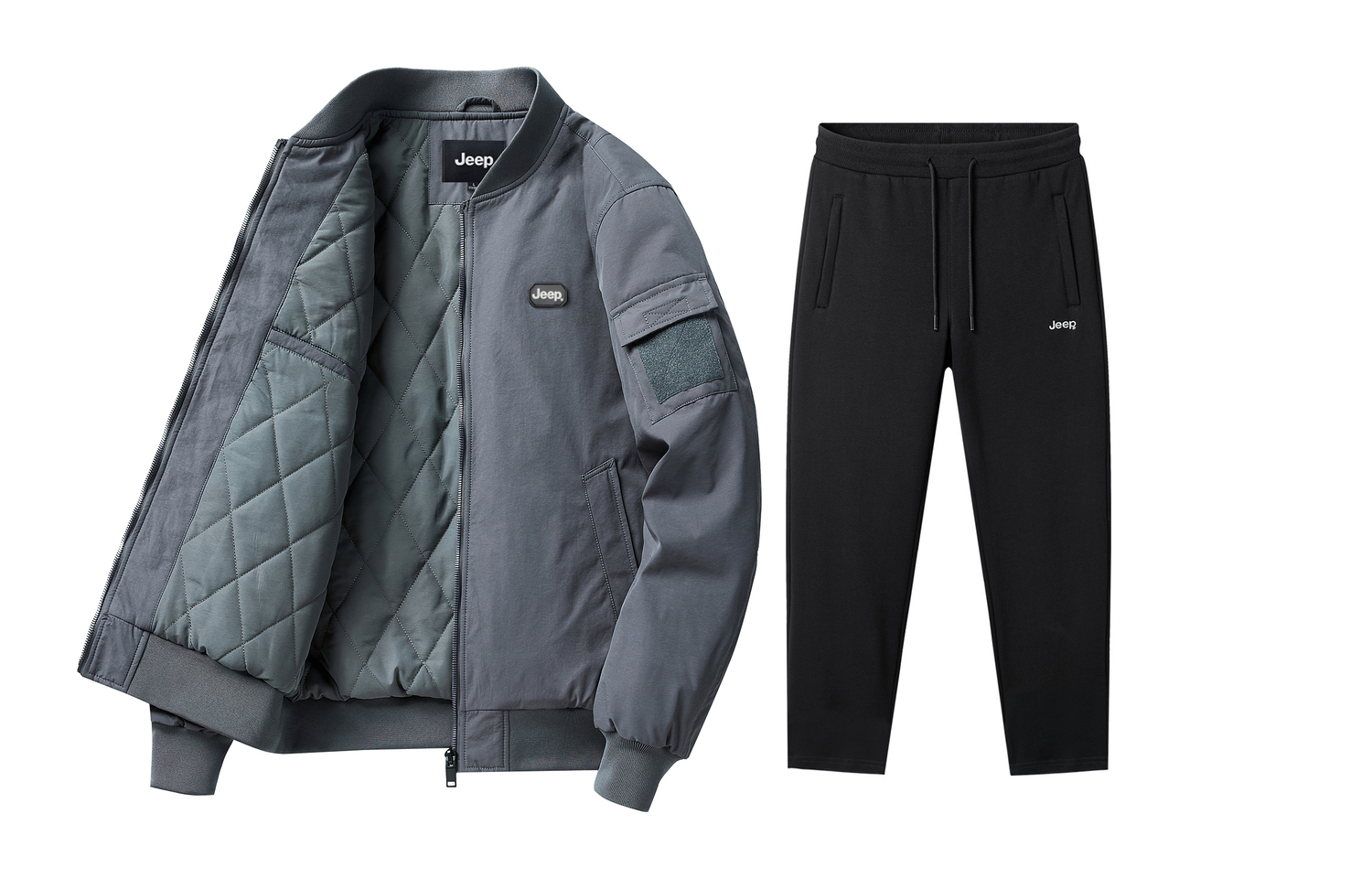 

Повседневная спортивная одежда унисекс с воротником-бейсболкой утепленная Jeep, темно-серый+черный fleece-lined casual pants