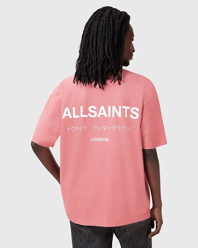 

Футболка AllSaints Underground большого размера в цвете «амара-розовый»