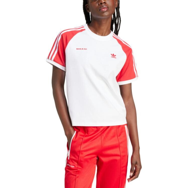 Футболка женская, коллаборация SPORTY & RICH, красная Adidas Originals — фото 2