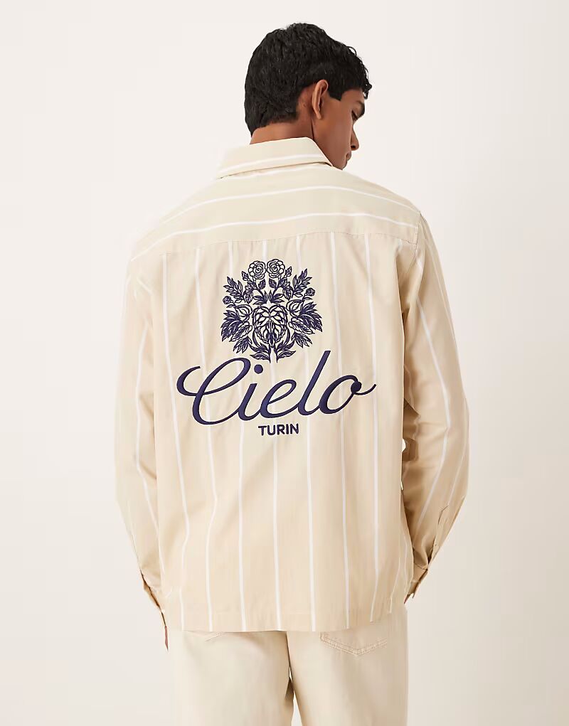 

Рубашка свободного кроя в полоску с вышивкой песочного цвета Asos Design