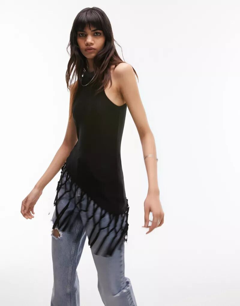 

Черная майка в стиле макраме Topshop