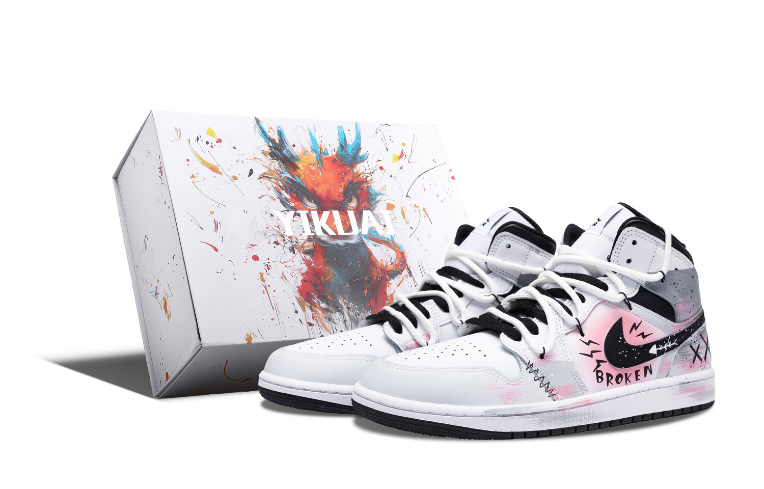 Кроссовки Air Jordan 1 Vintage Basketball Shoes Men High-top White/black/pink, черный
