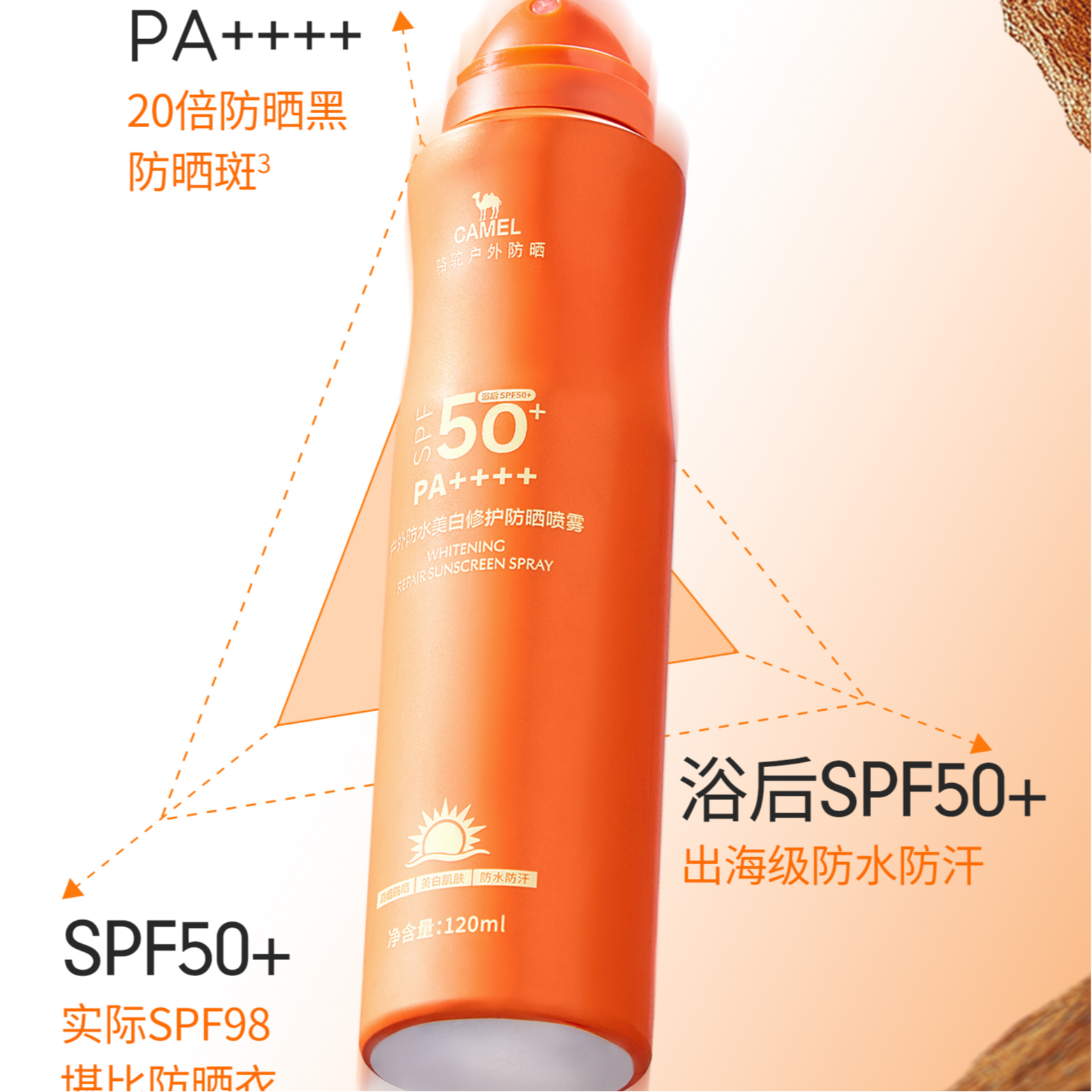 CAMEL Спрей для защиты от солнца Outdoor Sun Protection Spray UV Protection Waterproof And Sweatproof Whitening Repairing — фото 2