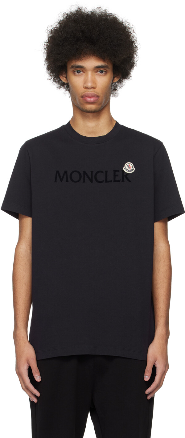 

Темно-синяя футболка с флокированием Moncler