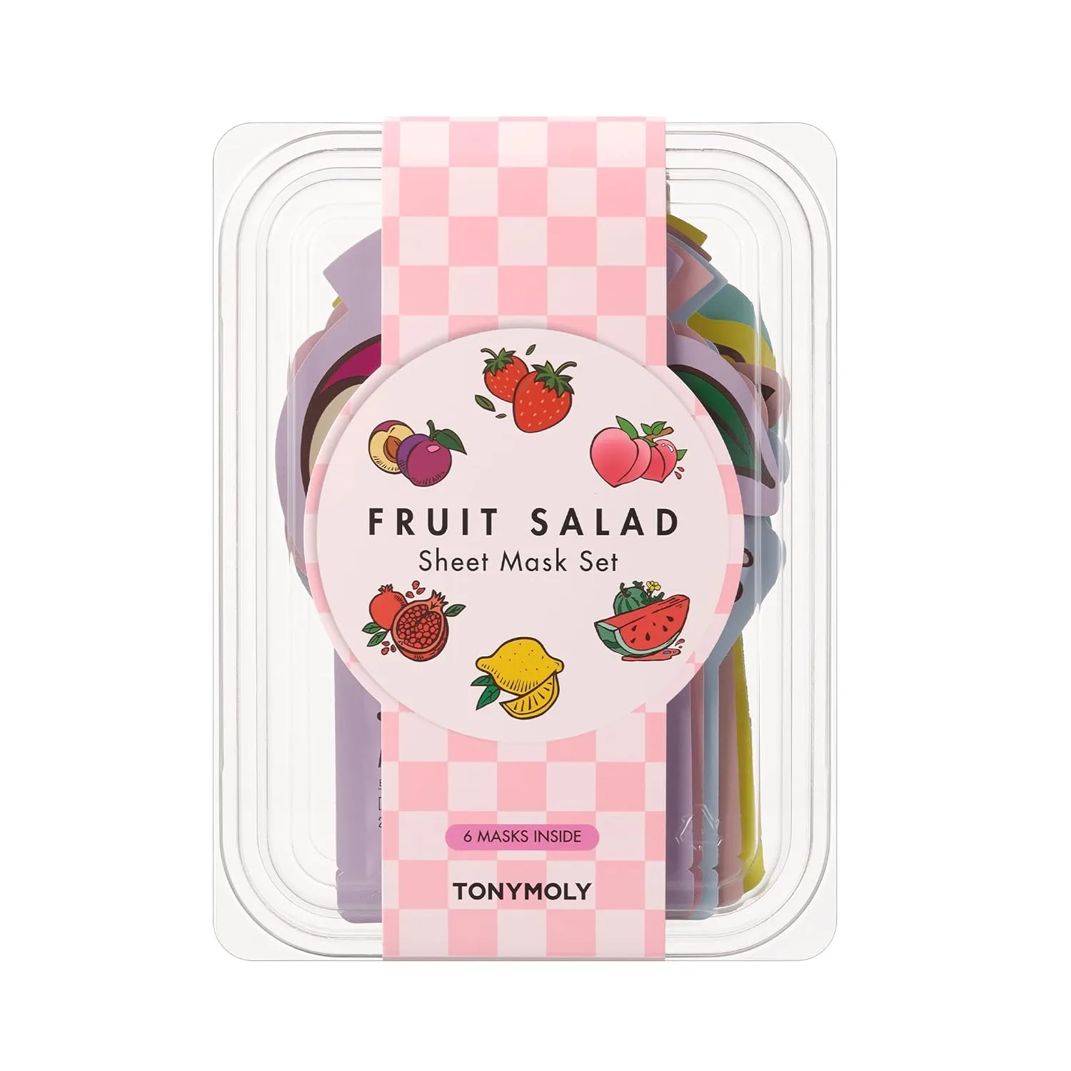 Набор TONYMOLY — Fruit Salad Sheet Mask Set - 6 увлажняющих и осветляющих корейских тканевых масок с витамином C и фруктовыми экстрактами для