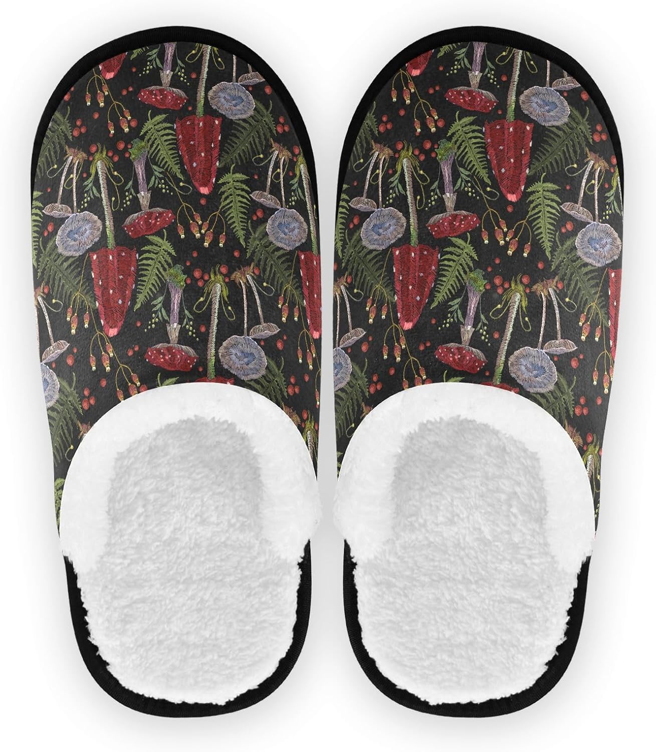 

Тапочки JHKKU для женщин и мужчин, пушистые домашние тапочки, теплые, с противоскользящей подошвой, уютные для дома и путешествий, Vintage Mushrooms