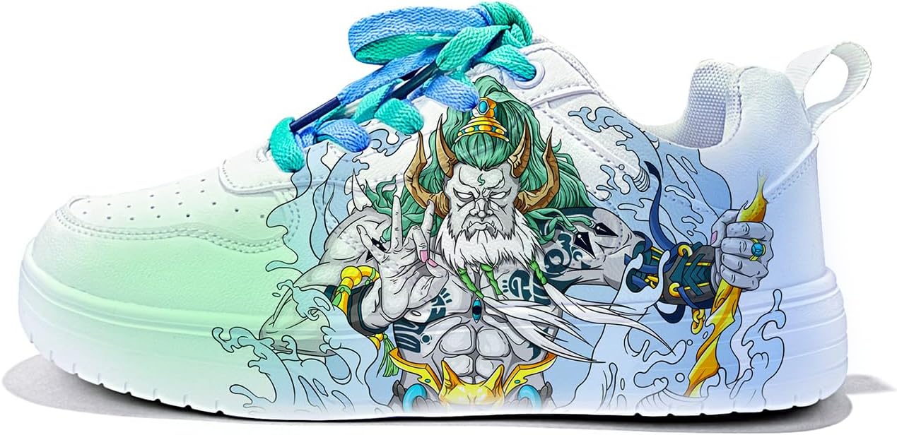 

Кроссовки в стиле Mountain Spirit с художественным дизайном, бело-бирюзовый градиент, повседневные модные кроссовки с узорами персонажей для мужчин и женщин Generic