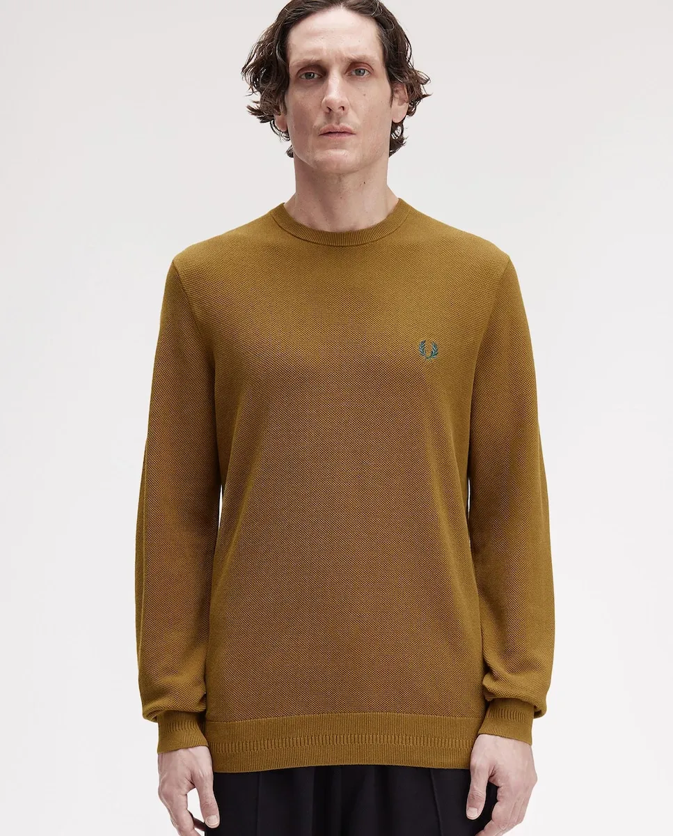 

Мужской однотонный джемпер с круглым вырезом Fred Perry, горчичный