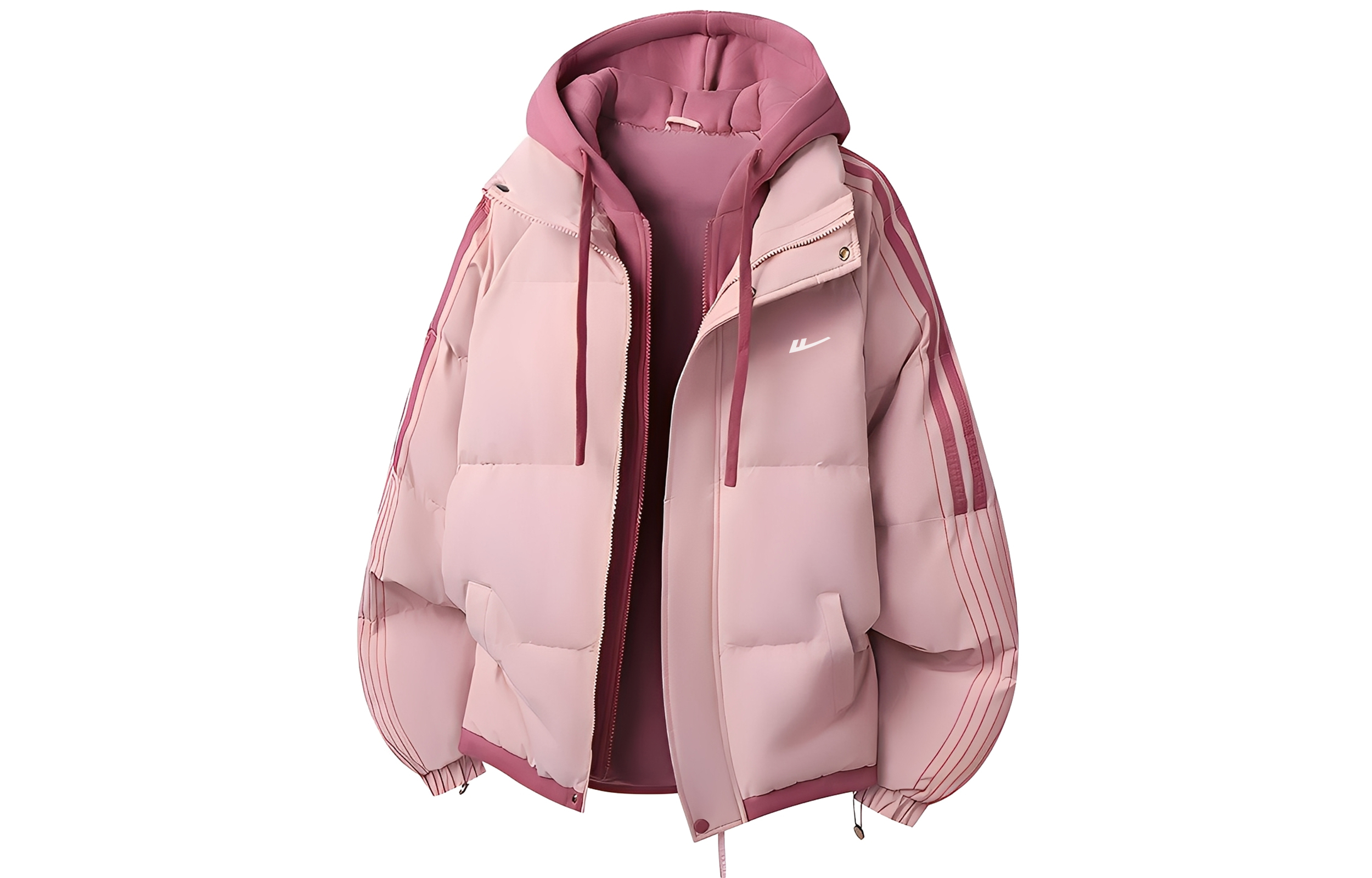 

Пуховик Unisex с капюшоном, утепленный флисом, стиль Mock Two Piece WARRIOR, розовый[free diy badge]