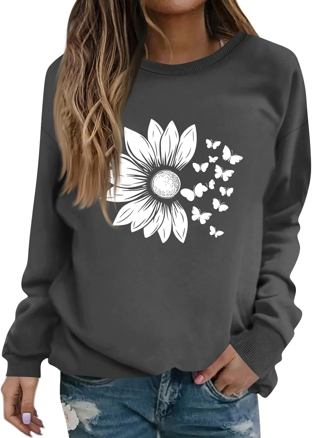 Женская толстовка с цветочным принтом, флисовая, 2-dark Gray