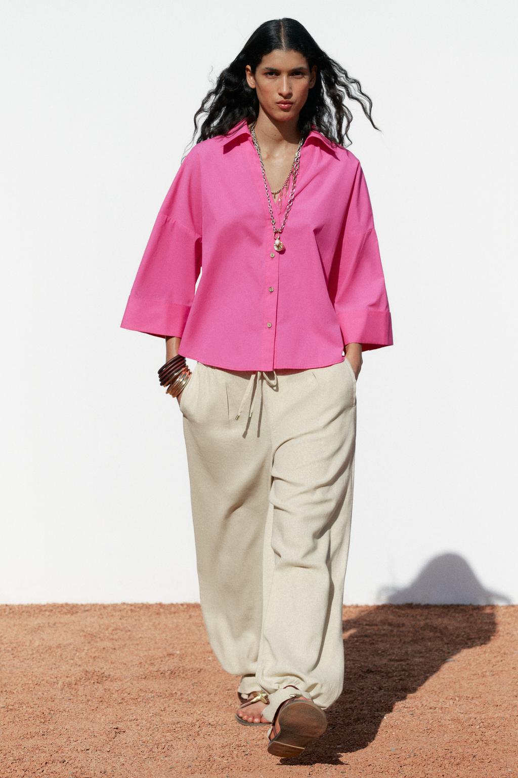 

Поплиновая рубашка с широкими рукавами ZARA, цвет Fuchsia