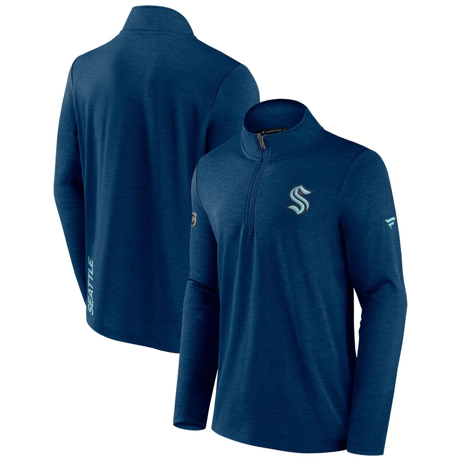 

Мужская фирменная куртка Heather Deep Sea Seattle Kraken Authentic Pro Rink с молнией четверть Fanatics