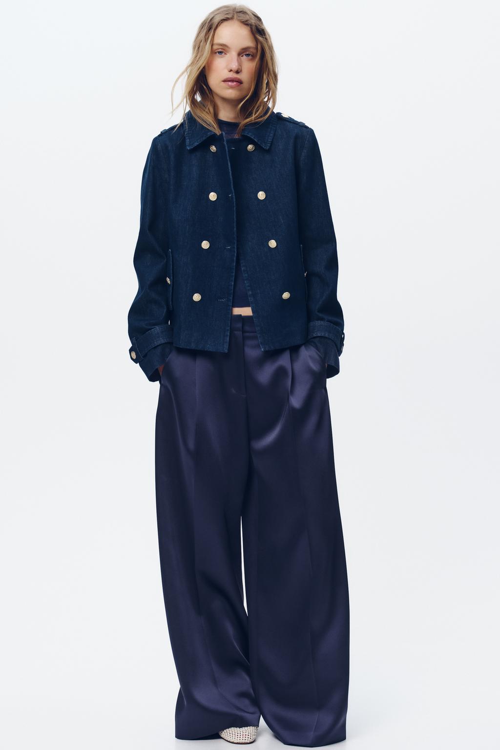

Двубортная джинсовая куртка ZARA, синий
