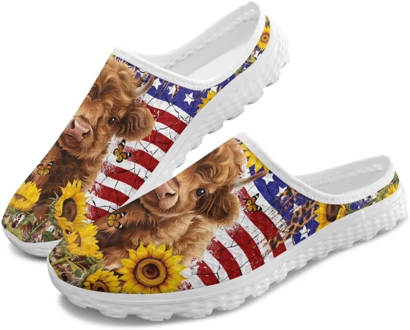 

Женские кроссовки Tomeusey на шнуровке без задника, с полусеткой, легкие, дышащие, повседневные для прогулок, Usa Flag Cattle Sunflower