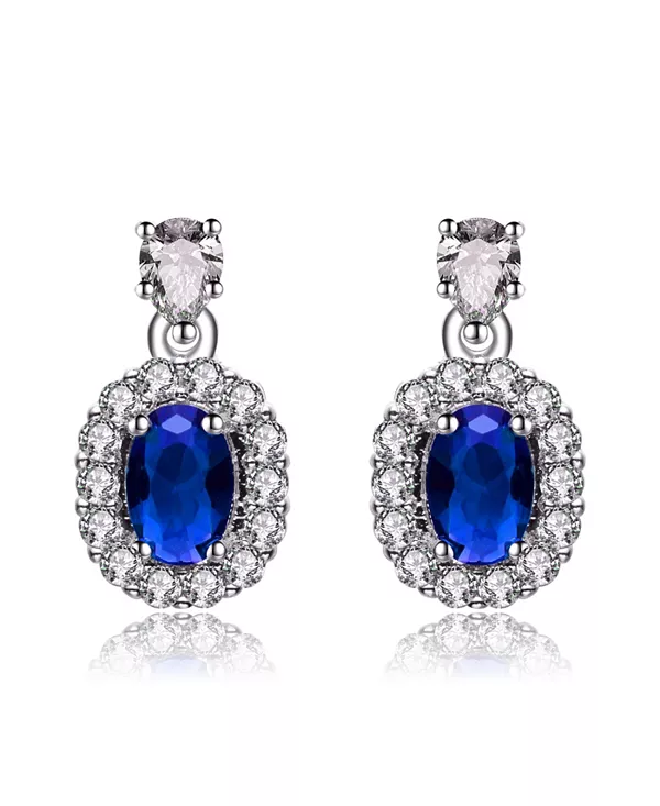 

Миниатюрные серьги из стерлингового серебра с покрытием из белого золота и синими овальными кубическими цирконами, а также акцентные серьги с прозрачными грушевидными и круглыми кубическими циркониями Genevive, blue