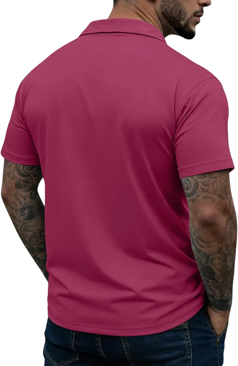 Пиклбол рубашка с коротким рукавом, с четвертью замком, Slim Fit, быстросохнущая, Y020-hot Pink — фото 2