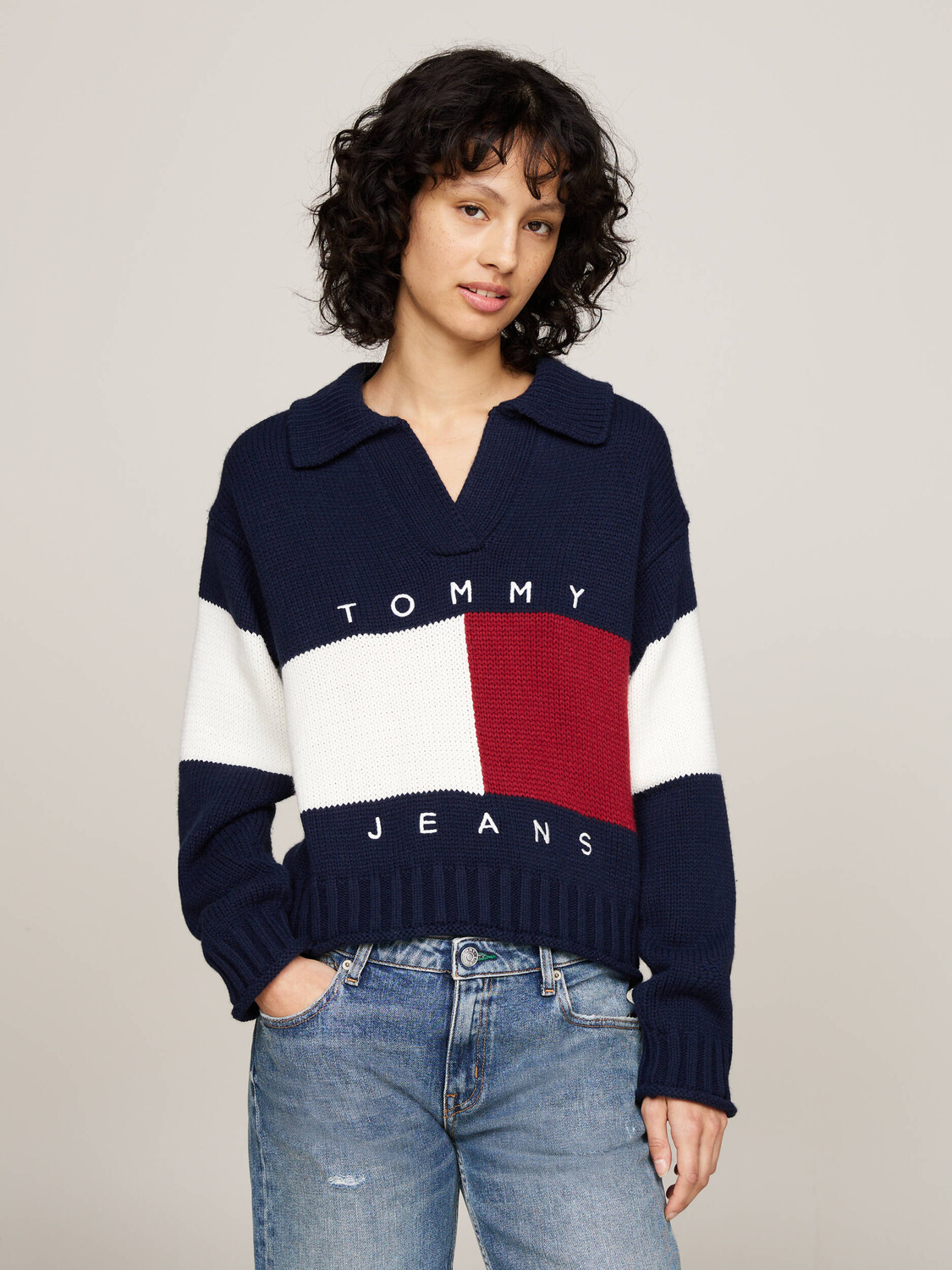 

Свитер Tommy Jeans FLAG RUGBY Relaxed fit, темно-синий