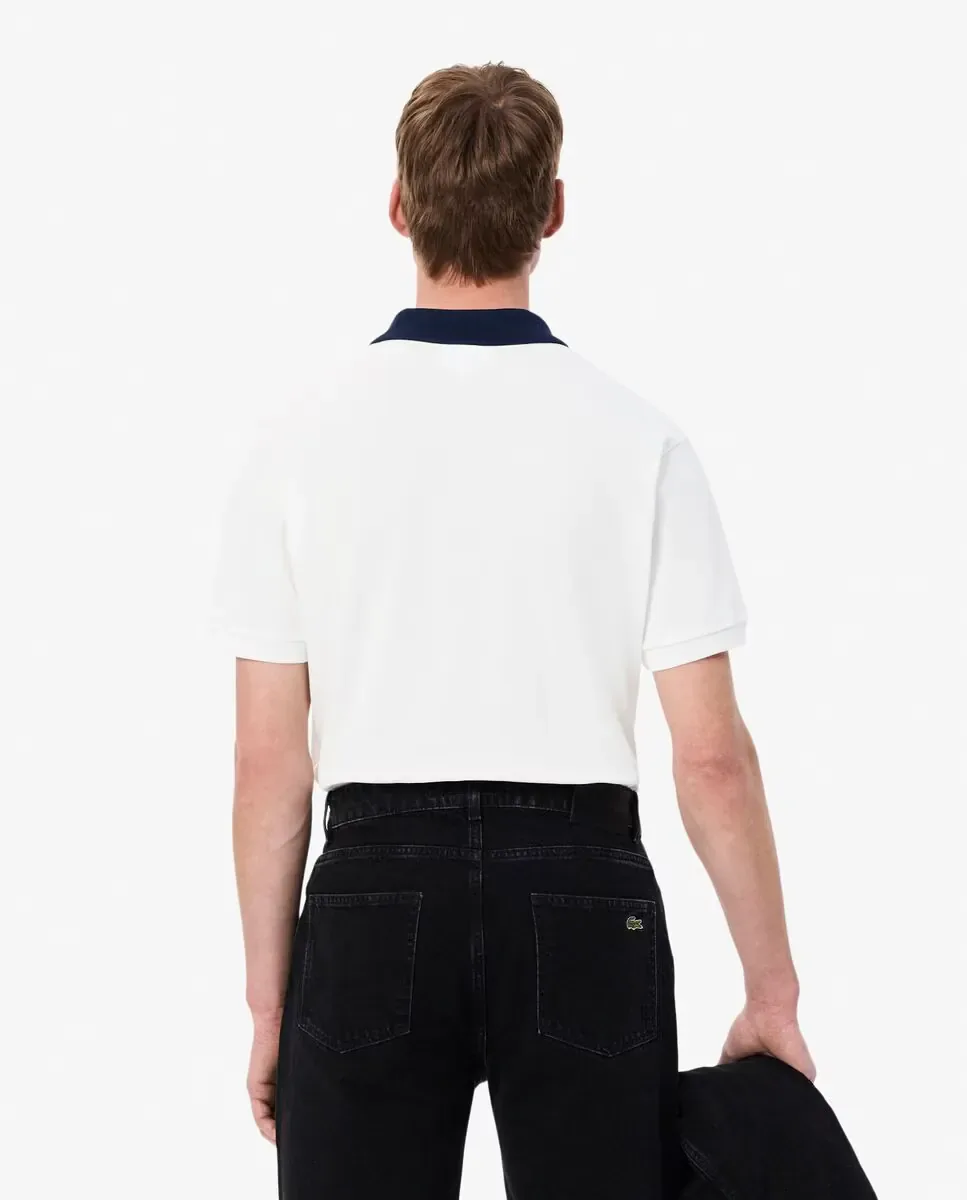 Lacoste Мужское поло классического кроя с контрастным белым воротником и короткими рукавами — фото 2