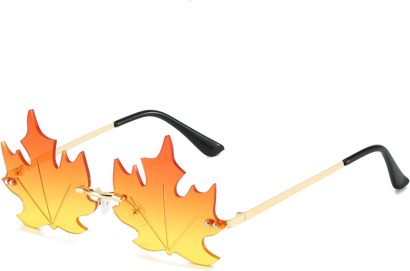 

Модные солнцезащитные очки в форме кленового листа, винтажные, без оправы, с нестандартной металлической рамкой, декоративные очки унисекс для вечеринки или Рождества GNOLONG, Orange Yellow