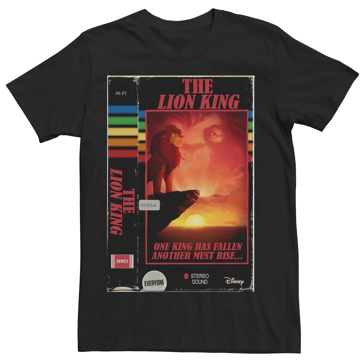 

Мужская винтажная футболка Disney's The Lion King VHS Box Art Licensed Character, Черный, Мужская винтажная футболка Disney's The Lion King VHS Box Art Licensed Character